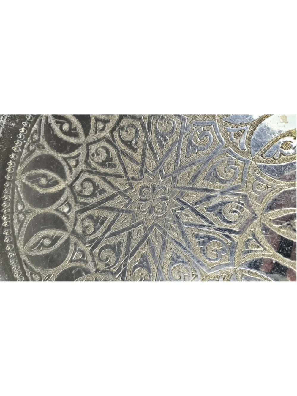 Vintage Moroccan Tea Tray Silver Plated Hand Engraved Geometric 13.5
